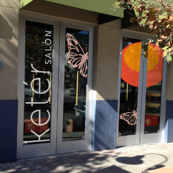 Keter Salon logo elements shown on salon doors